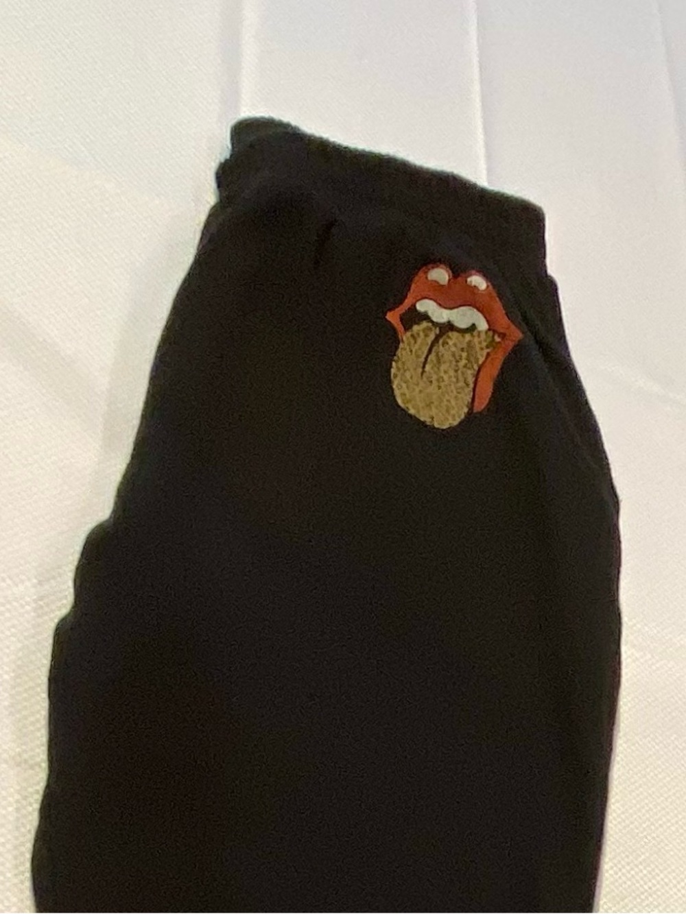 the Rolling Stones Black Sweatpants with Tongue Logo Print size medium